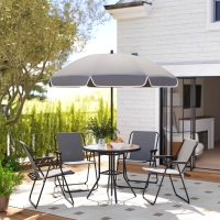 Outsunny 6 Pieces Patio Dining Set with Umbrella, Patio Furniture Set with Folding Chairs, Glass Table for Garden Backyard, Grey