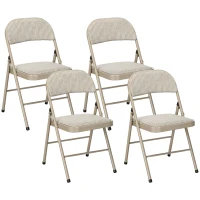HOMCOM Set of 4 Metal Foldable Chairs, Linen Fabric Padded Folding Chairs with Cushion Seat and Open Back for Indoor, Beige(m-11)