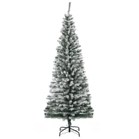 HOMOM 6ft Flocked Christmas Tree, Pencil Artificial Xmas Tree with Faux Snow, Dense Branches, Foldable Metal Base for Indoor Holiday Decor(m-1)