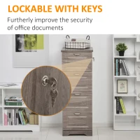 HOMCOM Tall Wooden 4 Drawer Vertical File Cabinet with Enclosed Storage for Letter/Legal Size, File Hangers and Lock, and Key, Grey Oak(m-5)