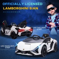 Aosom 12V Lamborghini SIAN Licensed Electric Car for kids with Remote Control, Horn, Music, & Headlights, White(m-6)
