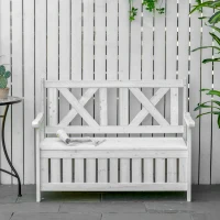 Outsunny Wooden Outdoor Storage Bench 2-Person Patio Bench with Louvered Side Panels and X-Shape Back for Garden, Patio, White(m-8)
