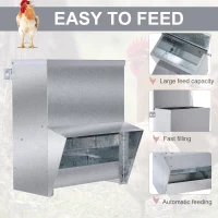 PawHut Automatic Chicken Feeder, No-Waste Poultry Feeder with Protective Lid for up to 4 Chickens, Holds 13 L of Feed(m-5)