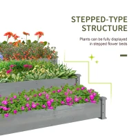 Outsunny 3-Tier Garden Bed Planter Box for Backyard, Patio, 49"x49"x22", Grey(m-4)