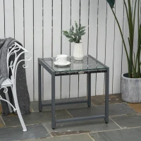 Outsunny Rattan Coffee Table, Wicker Patio Side Table with Tempered Glass Top and Aluminum Frame for Outdoor, Garden, Gray(m-8)