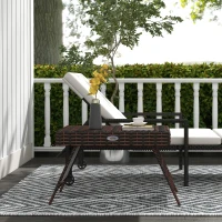 Outsunny Outdoor Rattan Foldable End Table, Metal Frame Patio Wicker Table, Coffee Table Side Table for Poolside, Lawn, Garden, Brown(m-8)