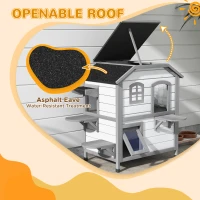 PawHut 2-story Cat House Outdoor, Weatherproof Wooden Cat Enclosure for Feral Cats with Escape Door, Openable Roof, Jumping Platforms, White(m-4)