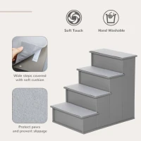 PawHut Pet Stairs, Small Dog Steps for Couch Bed with Cushioned Removable Covering, 15.75" x 23.25" x 21.25", Grey(m-4)