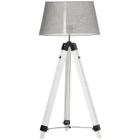 HOMCOM Tripod Floor Lamp, Adjustable Height Wooden Standing Lamp with E26 Lamp Base for Living Room, Bedroom, White and Grey(m-11)