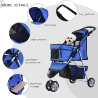 PawHut 3 Wheels Foldable Dog Stroller with Storage Basket, Adjustable Canopy, Cupholder for Miniature and Small Dogs, Blue(m-9)