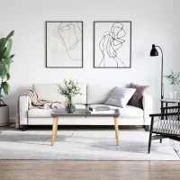 HOMCOM Coffee Table with Tray Top, Nordic Center Table with Pine Wood Legs, Rectangle Coffee Tables for Living Room, Gray(m-10)