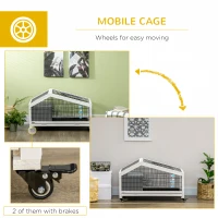 PawHut 35" Wooden Rabbit Hutch with No-leak Tray, Pet Playpen with Wheels, Water Bottle, Bunny House for Rabbits and Small Animals, Dark Gray(m-7)