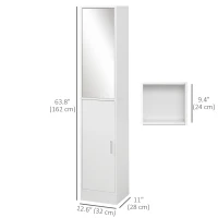 kleankin Tall Bathroom Cabinet with Mirror Narrow Bathroom Storage Cabinet with Doors Adjustable Shelves for Small Spaces White(m-3)