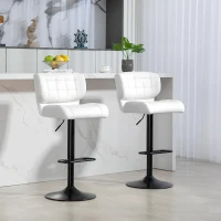 HOMCOM Swivel PU Leather Barstools Set of 2 Adjustable Bar Stools with Footrest Back for Kitchen Counter Dining Room White(m-8)