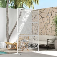 Outsunny 6.5FT Decorative Outdoor Divider, Metal Privacy Screen with Stand, Large Leaf Style, White(m-7)