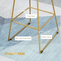 HOMCOM Modern Bar Stools, Metal Wire Bar Height Barstools, 30" Seat Height Bar Chairs for Kitchen with Back and Footrest, Set of 2, Gold(m-6)