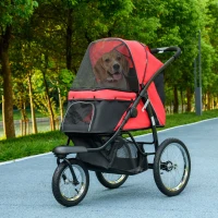 PawHut 3 Big Wheels Pet Stroller for Small, Medium Dogs, Cat Stroller Travel Folding Carrier with Adjustable Canopy, Red(m-8)