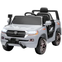 Qaba 12V Toyota LAND CRUISER Licensed Kids Car w/ Remote Control, Four Wheel Spring Suspension, Soft Start, LED Light, Grey(m-2)