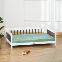 PawHut Elevated Dog Bed, Wooden Raised Pet Sofa, Portable Cat Lounge with Soft Cushion, Washable Cover for Medium Dogs and Cats, White Blue(m-8)