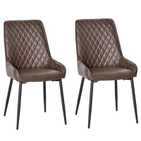 HOMCOM Retro Dining Chair Set of 2, PU Leather Upholstered Side Chairs for Kitchen Living Room with Metal Legs, Brown(m-2)
