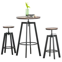 HOMCOM 3 Pieces Bar Table Set w/ 2 Stools Heavy Duty Steel Pub Dining Desk Chairs Industrial Metal Design Bistro Set Height Adjustable(m-11)