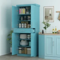 HOMCOM Modern Kitchen Pantry Freestanding Cabinet Cupboard with Doors and Drawer, Adjustable Shelving, Turquoise(m-2)