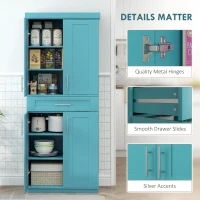 HOMCOM Modern Kitchen Pantry Freestanding Cabinet Cupboard with Doors and Drawer, Adjustable Shelving, Turquoise(m-7)