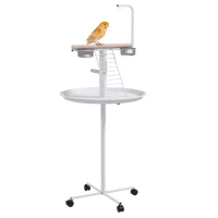 PawHut Bird Stand with Wheels, Perches, Feed Bowls, Round Tray for Parrot(m-11)