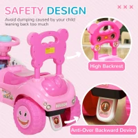 Qaba Foot to Floor Toddler Push Car w/ Horn, Light, Music, Anti-Over-Backwards Device & Underseat Storage, Pink(m-4)