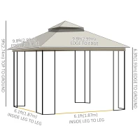 Outsunny 10'x10' Soft-top Patio Gazebo with Double Tier Roof, Mesh Curtains, Display Shelves, Top Hooks, Beige(m-3)