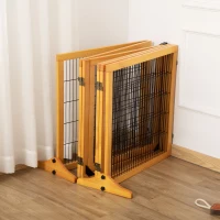 PawHut Wooden Freestanding Pet Gate w/ 2 Support Feet, Yellow(m-10)