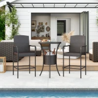 Outsunny 3 Pieces Patio Bar Set, Rattan Bistro Table and Chairs, Outdoor Conversation Furniture Set with Ice Bucket, Dark Brown(m-8)
