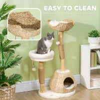 PawHut 41" Cat Tree for Indoor Cats with Wooden Cat Scratching Posts, Cat Condo, Cat Beds & Toy Balls, Cream White(m-6)