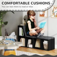 HOMCOM Multi-Purpose Bookshelf with 5 Cubes, 5-Cubby Bookcase with Cushioned Reading Nook and Storage Shelves, Distressed Black(m-6)