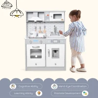 Qaba Play Kitchen with Sink, Microwave, and Ice Machine, Kids Kitchen Playset with Sound Effects and Lights, Pretend Toy Set for 3+ Years Old(m-5)