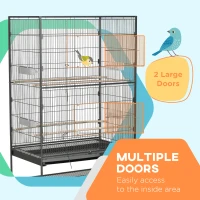 PawHut 60" Bird Cage with Stand for Cockatiels Canaries Lovebirds Finches, Budgie Cage with Wheels, Removable Tray, Storage Shelf(m-4)
