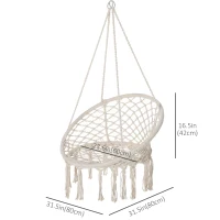 Outsunny Patio Hammock Chair, Hanging Rope Hammock Swing for Indoor & Outdoor Use with Backrest, Cotton-Polyester Blend, Fringe Tassels, Cream White(m-3)