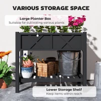 Outsunny Wooden Raised Garden Bed, Elevated Planter Box with Storage Shelf, Drainage Holes and Liner, 34" x 18" x 30", Black(m-4)