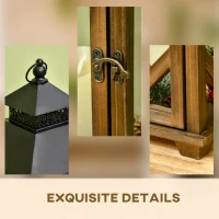 HOMCOM 2 Pack 31"/21" Large Rustic Lantern Decorations, Hanging Wooden Metal Indoor Covered Outdoor Lantern for Home Decor (No Glass), Black and Dark Wood Color(m-4)
