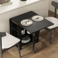HOMCOM Folding Dining Table with Storage, Drop Leaf Kitchen Table for Small Spaces, Black(m-10)