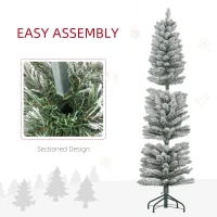 HOMCOM 5ft Artificial Christmas Tree, Snow Flocked Branches, Metal Base, Pencil Xmas Tree(m-6)