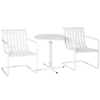Outsunny 3 Pieces Patio Bistro Set, Metal Frame Garden Coffee Table Set with 2 Chairs & Round Table for Outdoor Yard Porch Poolside Balcony, White(m-11)