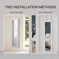 HOMCOM Jewelry Armoire with Mirror and 18 LED Lights, Wall-Mounted/Over-The-Door Cabinet with 3 Mountable Heights, White(m-7)