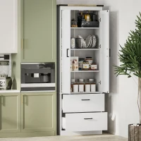 HOMCOM 67" Tall Kitchen Pantry Storage Cabinet, Kitchen Pantry Cabinet with Doors, Drawers and Adjustable Shelves, Cream White(m-1)