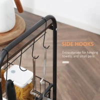 HOMCOM 3 Tier Rolling Kitchen Cart with Storage, Kitchen Island Cart on Wheels with 2 Sliding Fruit Basket, Microwave Cart with Side Hooks for Dining Room, Walnut(m-7)