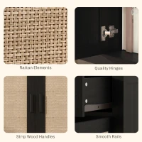 HOMCOM Kitchen Sideboard Cabinet, Boho Entryway Cabinet with Decorative Rattan Doors and Drawers for Dining Room, Black(m-7)