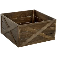 HOMCOM 28" Farmhouse Christmas Tree Base Cover Wooden Christmas Tree Collar Box Home Decoration, Dark Distressed Wood Finish(m-1)