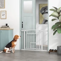 PawHut 30"-41" Extra Wide Walk Through Dog Gate w/ Cat Door, 3-Inch & 5.5-Inch Extension Kits, 30" High(m-10)