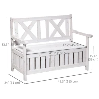 Outsunny Wooden Outdoor Storage Bench 2-Person Patio Bench with Louvered Side Panels and X-Shape Back for Garden, Patio, White(m-3)