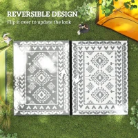 Outsunny 9' x 12' Outdoor RV Rug, Reversible Patio Floor Mat with Carry Bag, Rhombus Patchwork, Grey and White(m-7)